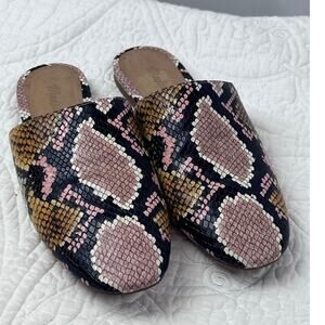 Madewell Womense 7 Black/Pink Faux Snakeskin Leather Slip On Flat Summer Shoes